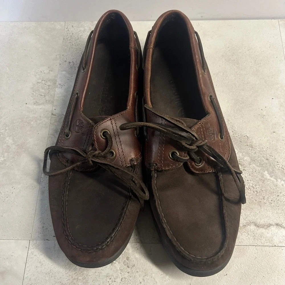 Timberland Boat Shoes Brown Leather Mens Size 9 M 75010 Moc Toe Deck Shoes